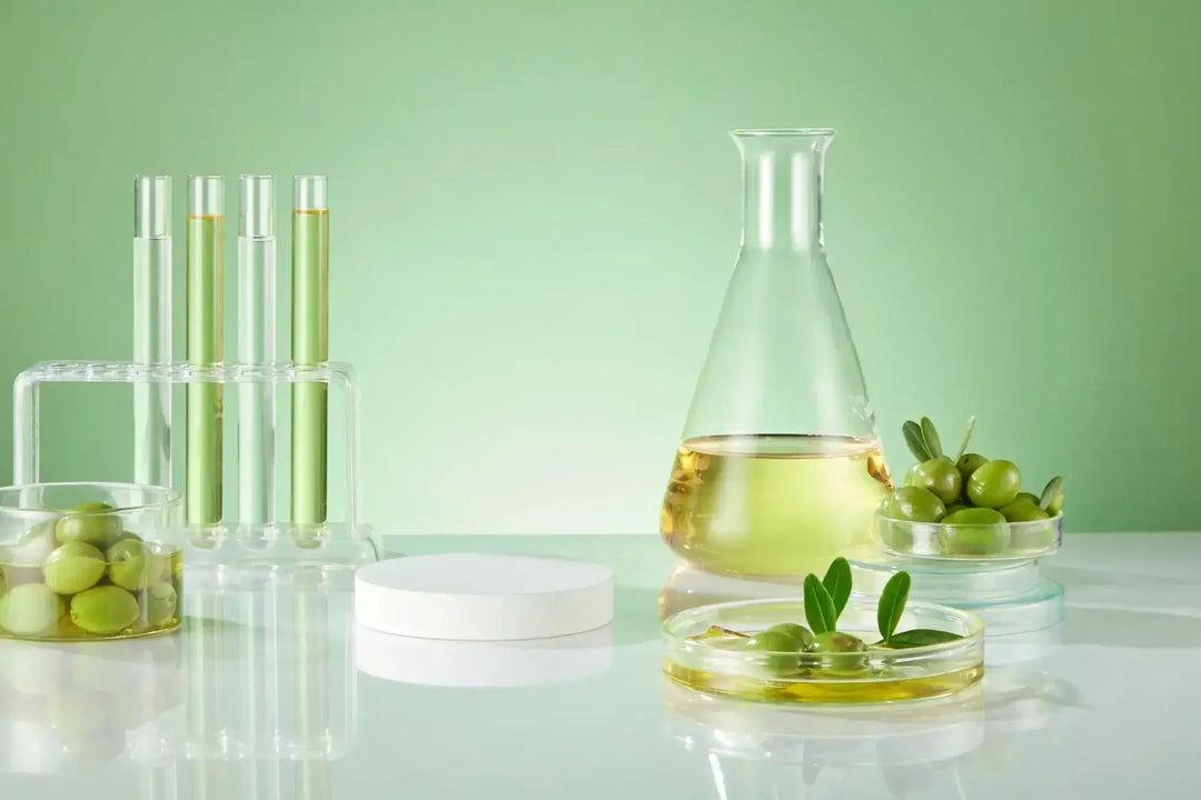 Squalane végétal et olives en laboratoire cosmétique